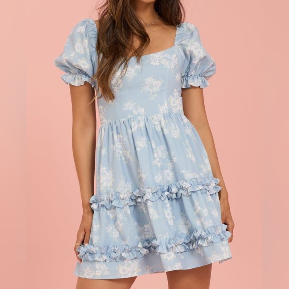 Altar’d State Blue Floral Puff Sleeve Dress
